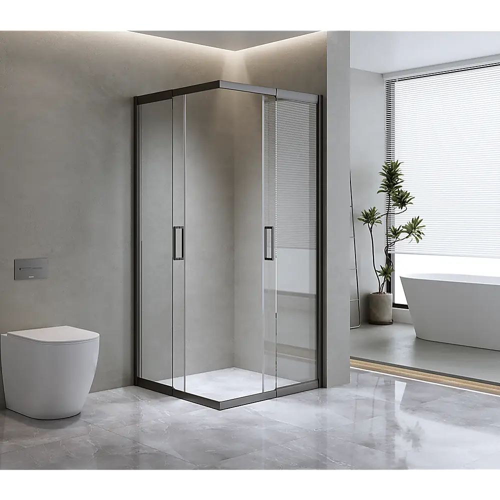 Adjustable 1100x1100mm Double Sliding Door Glass Shower Screen in Black - Furniture > Bathroom > Shower Heads & Screens
