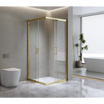 Adjustable 1100x1100mm Double Sliding Door Glass Shower Screen in Gold - Furniture > Bathroom > Shower Heads & Screens