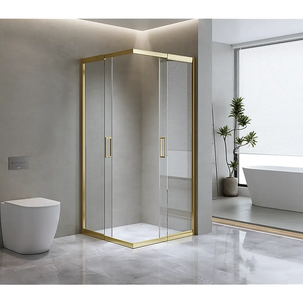 Adjustable 1100x1100mm Double Sliding Door Glass Shower Screen in Gold - Furniture > Bathroom > Shower Heads & Screens