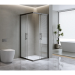 Adjustable 1100x1100mm Double Sliding Door Glass Shower Screen in Black - Furniture > Bathroom > Shower Heads & Screens
