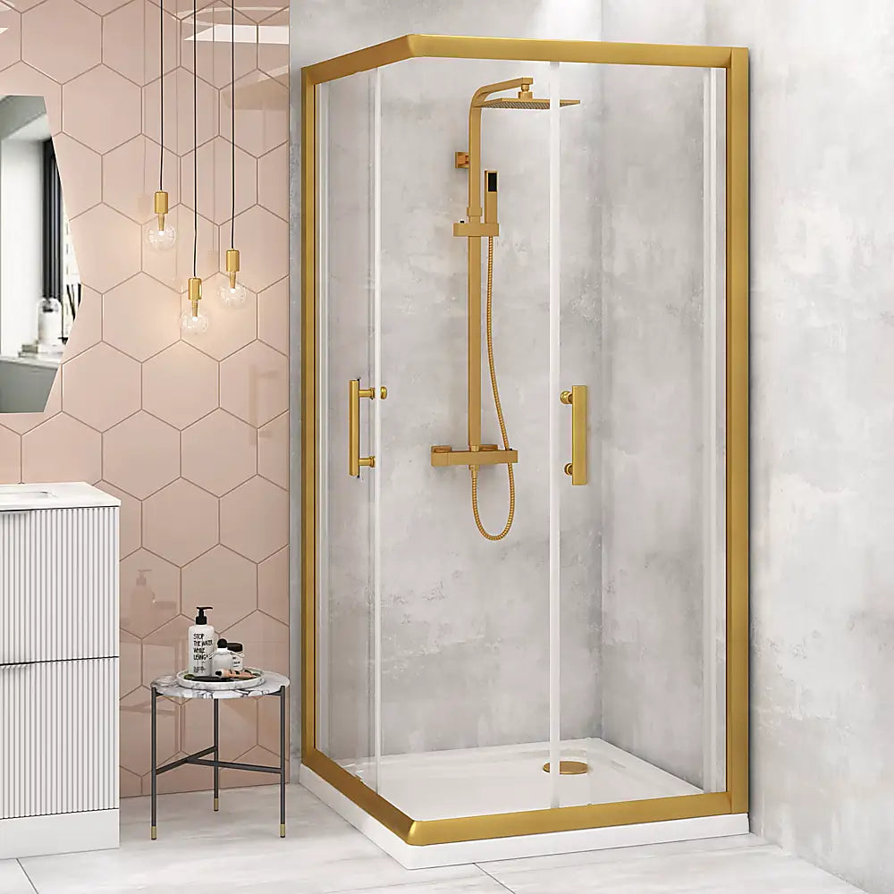 Adjustable 1100x1100mm Double Sliding Door Glass Shower Screen in Gold - Furniture > Bathroom > Shower Heads & Screens