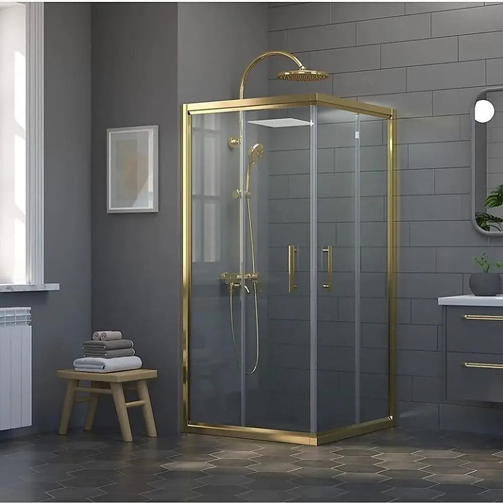 Adjustable 1200x1000mm Double Sliding Door Glass Shower Screen in Gold - Furniture > Bathroom > Shower Heads & Screens