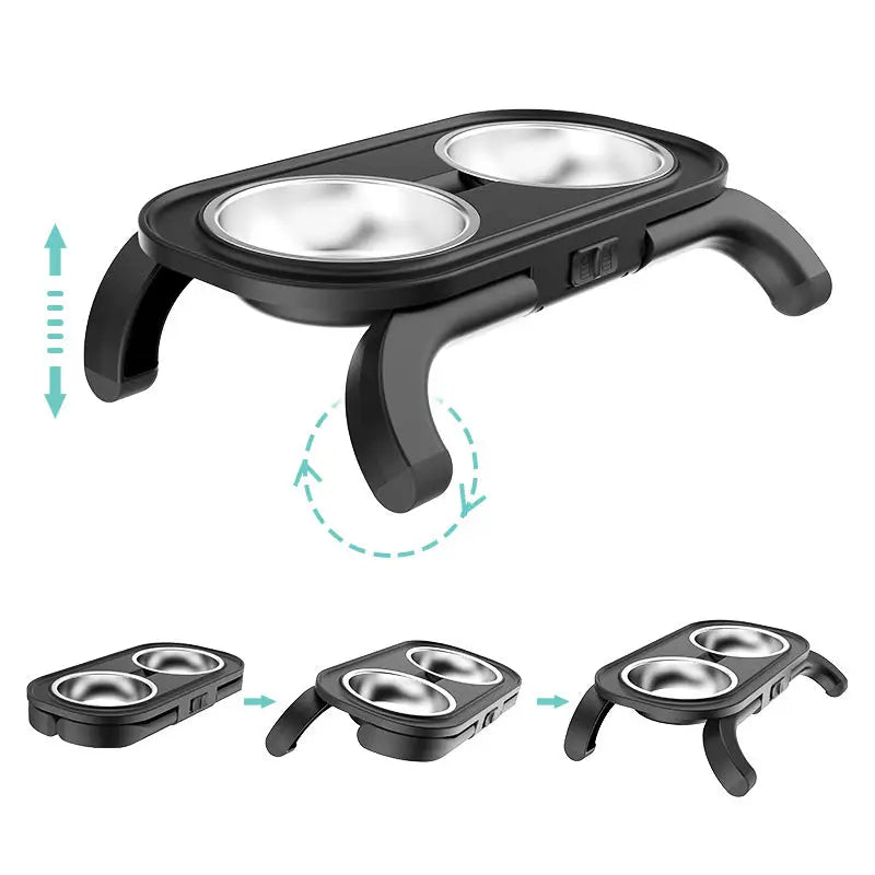 Adjustable Elevated Pet Feeder with Dual Stainless Steel Bowls -Foldable Anti-Slip Design for Dogs and Cats - Pet Care
