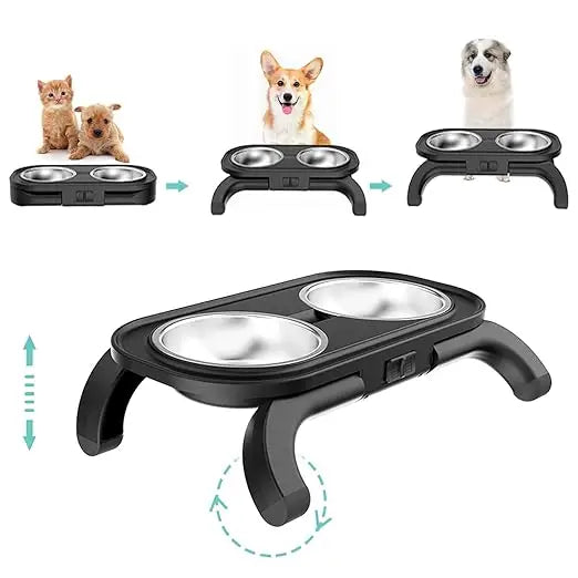 Adjustable Elevated Pet Feeder with Dual Stainless Steel Bowls -Foldable Anti-Slip Design for Dogs and Cats - Pet Care