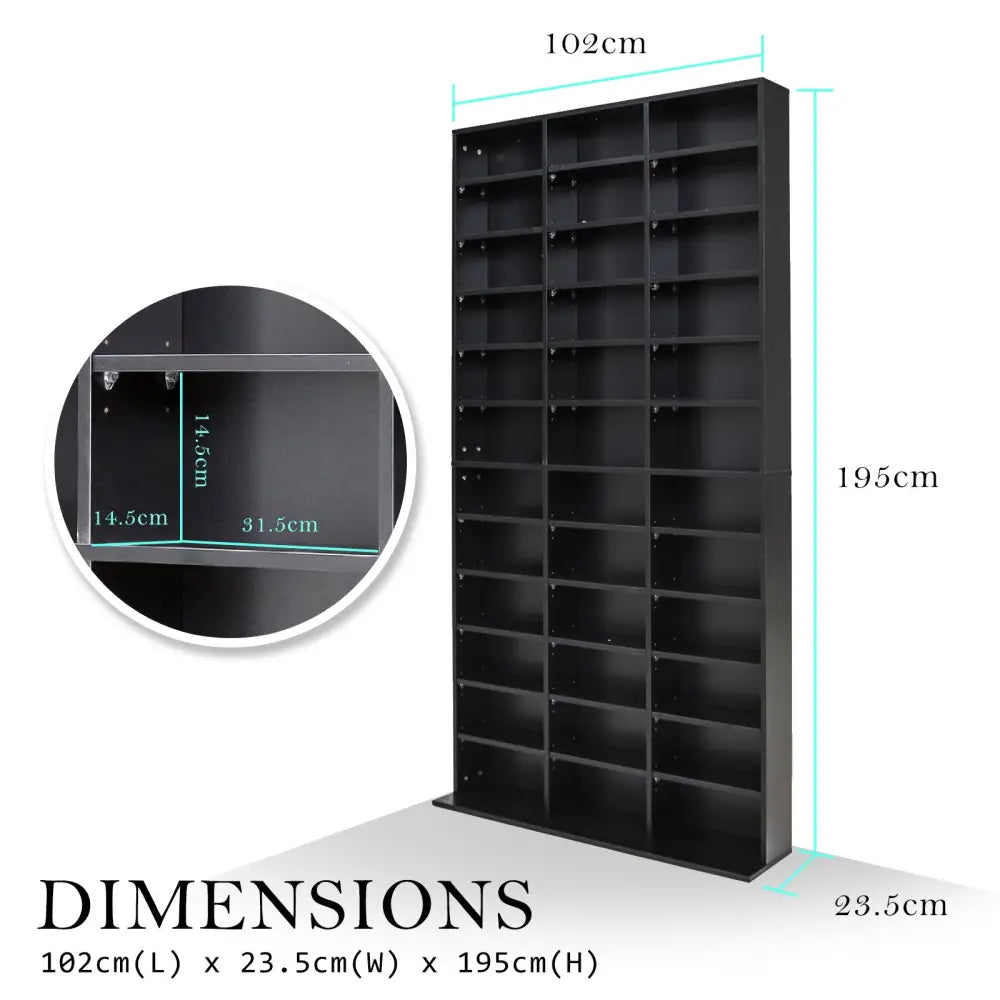 Adjustable Shelves CD DVD Bluray Media Book Storage Cupboard BLACK - Home & Garden > Storage
