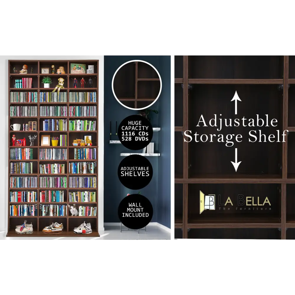 Adjustable Shelves CD DVD Bluray Media Book Storage Cupboard ESPRESSO - Home & Garden > Storage