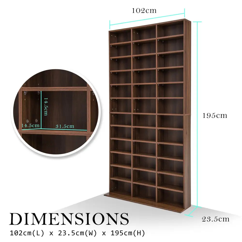 Adjustable Shelves CD DVD Bluray Media Book Storage Cupboard ESPRESSO - Home & Garden > Storage