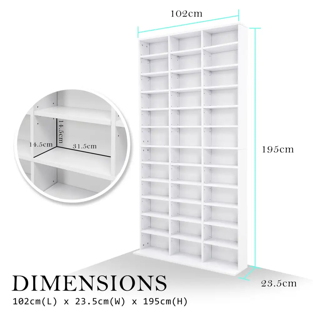 Adjustable Shelves CD DVD Bluray Media Book Storage Cupboard WHITE - Home & Garden > Storage