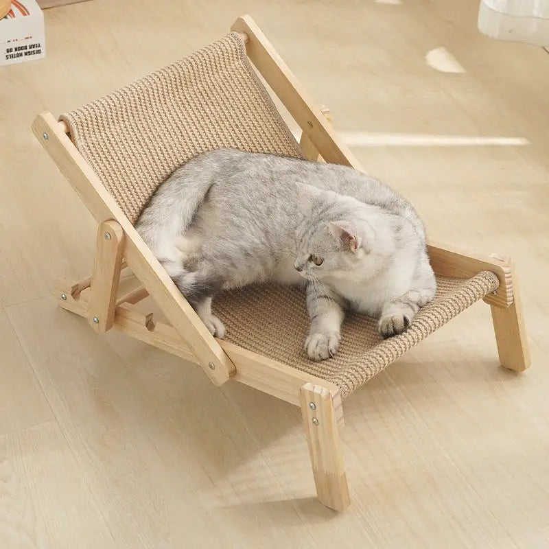 Adjustable Wooden Cat Lounge Chair - Comfortable Woven Hammock for Cats - Pet Care > Cat Supplies > Cat Furniture