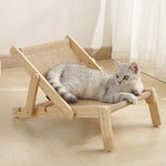 Adjustable Wooden Cat Lounge Chair - Comfortable Woven Hammock for Cats - Pet Care > Cat Supplies > Cat Furniture
