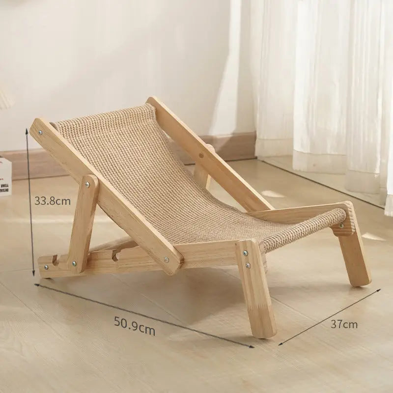 Adjustable Wooden Cat Lounge Chair - Comfortable Woven Hammock for Cats - Pet Care > Cat Supplies > Cat Furniture