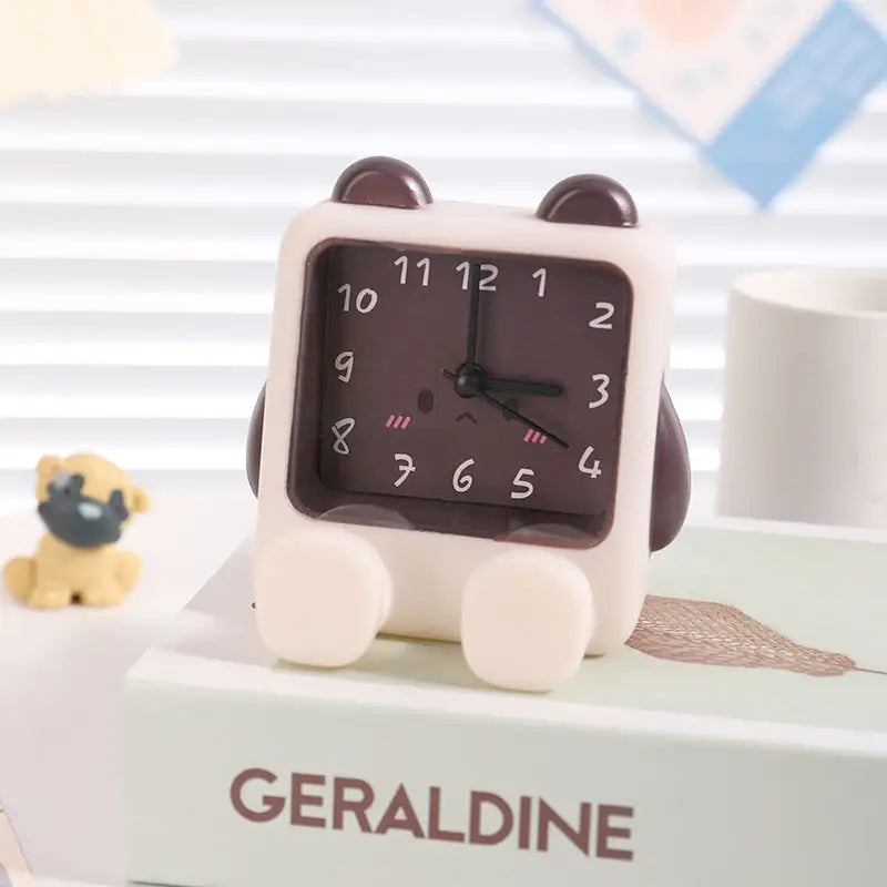 Adorable Cartoon Animal Alarm Clock - Silent Quartz Movement Loud Alarm Battery Operated(White Brown) - Gift & Novelty