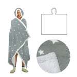 Adult Men Women Open Blanket Hoodie Poncho with Sherpa Fleece Reverse Silver Star - Home & Garden > Bedding