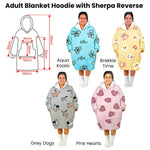 Adult Women Comfy Warm Blanket Hoodie with Sherpa Fleece Reverse Grey Dogs - Home & Garden > Bedding
