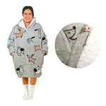 Adult Women Comfy Warm Blanket Hoodie with Sherpa Fleece Reverse Grey Dogs - Home & Garden > Bedding