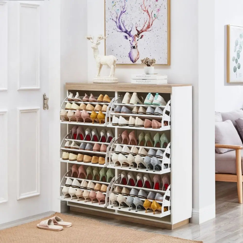 Aiden Coastal White Oak Large Shoe Cabinet - Furniture > Living Room > Shoe Storage