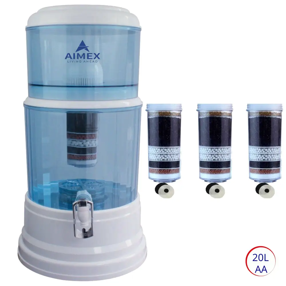 Aimex 20L Benchtop Water Purifier Dispenser Maifan Stone with 3 X 8 Stage Fluoride Filters - Appliances > Appliances