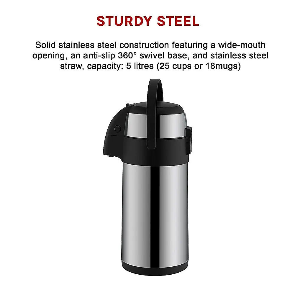 Air Pot for Tea Coffee 5L Pump Action Insulated Airpot Flask Drink Dispenser - Home & Garden > Kitchenware