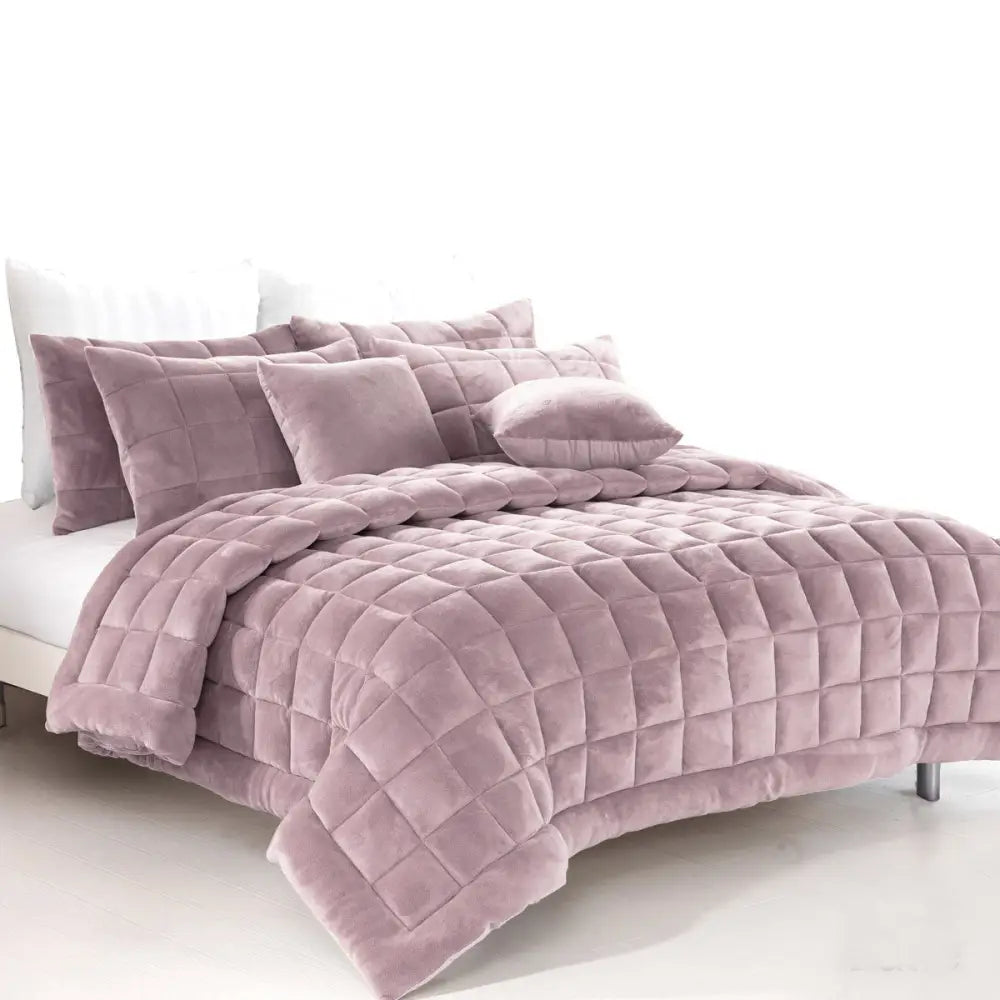 Alastairs Augusta Faux Mink Quilt / Comforter Set Blush Double - Home & Garden > Bedding