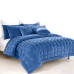 Alastairs Augusta Faux Mink Quilt / Comforter Set Denim Queen - Home & Garden > Bedding