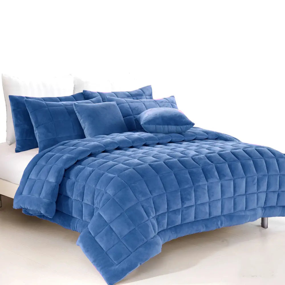 Alastairs Augusta Faux Mink Quilt / Comforter Set Denim Super King - Home & Garden > Bedding
