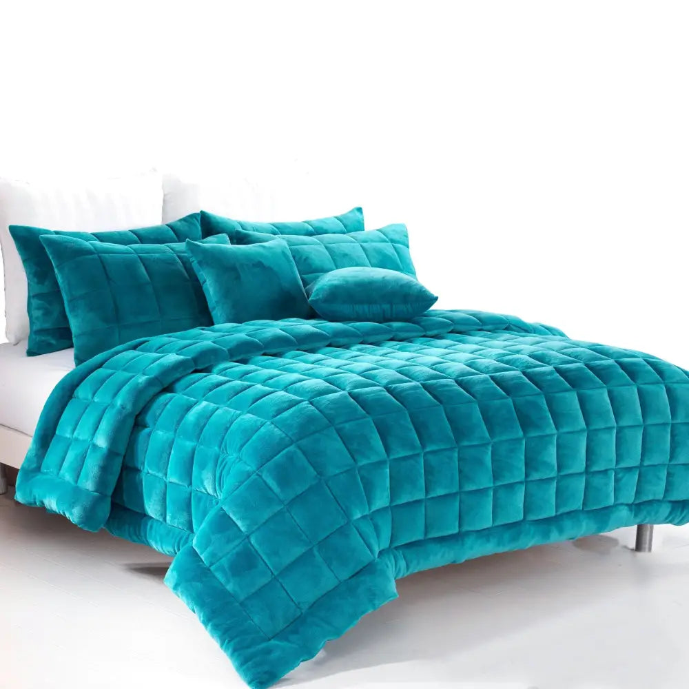 Alastairs Augusta Faux Mink Quilt / Comforter Set Emerald Green Queen - Home & Garden > Bedding