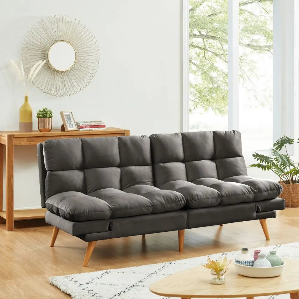 Alexa 3 Seater Velvet Sofa Bed Futon Charcoal - Furniture > Bar Stools & Chairs > Arm Chairs & Recliners