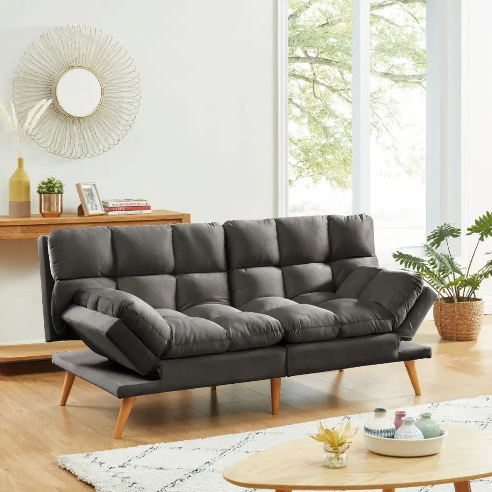 Alexa 3 Seater Velvet Sofa Bed Futon Charcoal - Furniture > Bar Stools & Chairs > Arm Chairs & Recliners