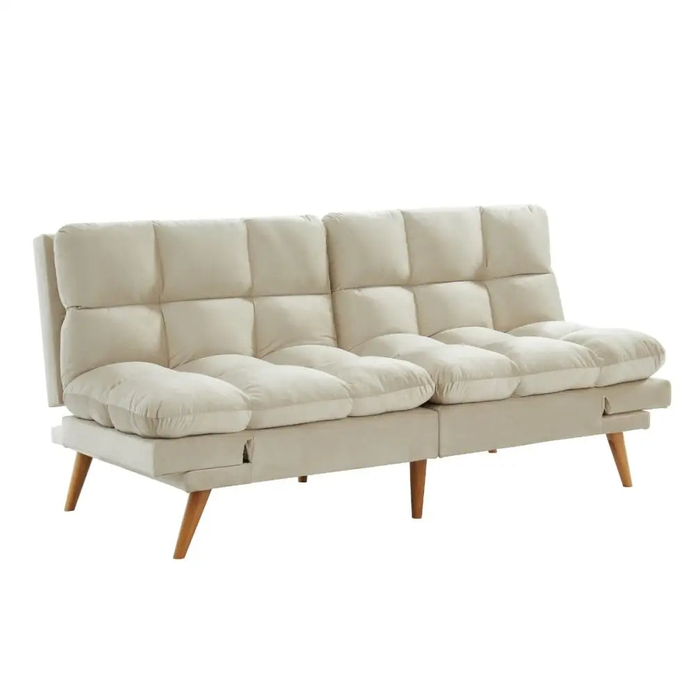 Alexa 3 Seater Velvet Sofa Bed Futon Cream - Furniture > Bar Stools & Chairs > Arm Chairs & Recliners