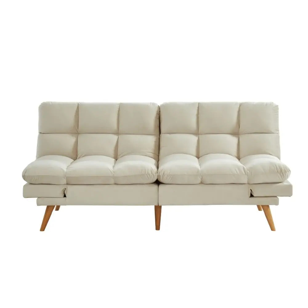 Alexa 3 Seater Velvet Sofa Bed Futon Cream - Furniture > Bar Stools & Chairs > Arm Chairs & Recliners