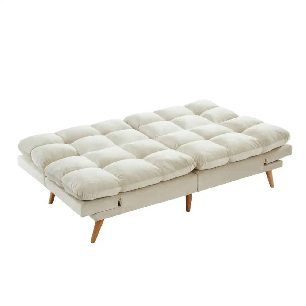 Alexa 3 Seater Velvet Sofa Bed Futon Cream - Furniture > Bar Stools & Chairs > Arm Chairs & Recliners