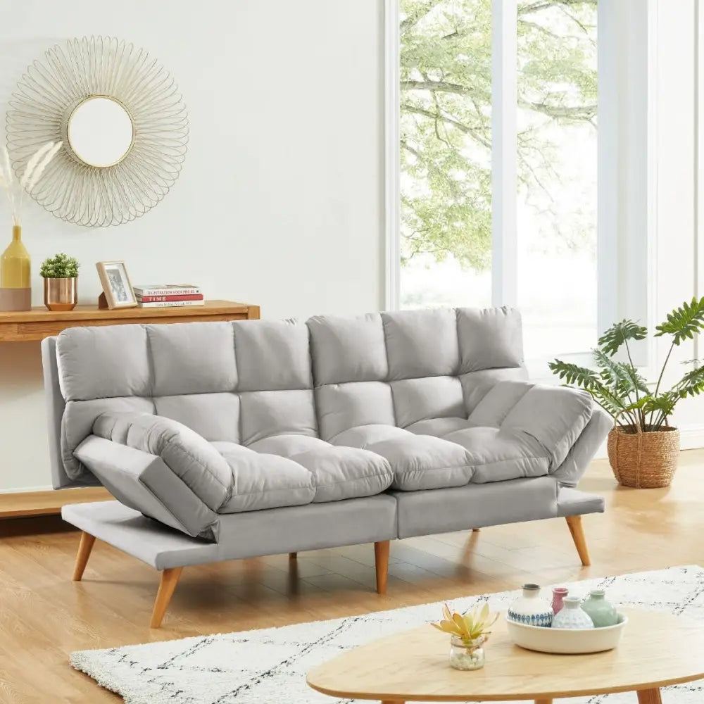 Alexa 3 Seater Velvet Sofa Bed Futon Light Grey - Furniture > Sofas