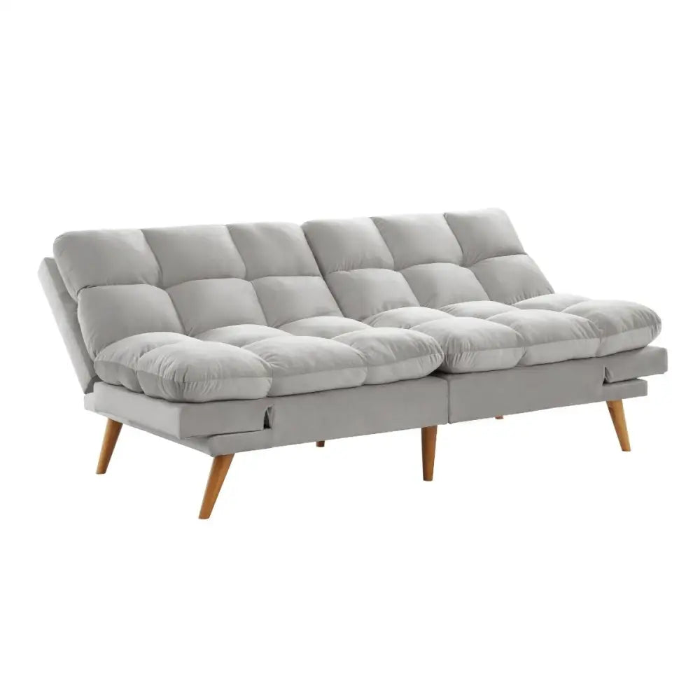 Alexa 3 Seater Velvet Sofa Bed Futon Light Grey - Furniture > Sofas