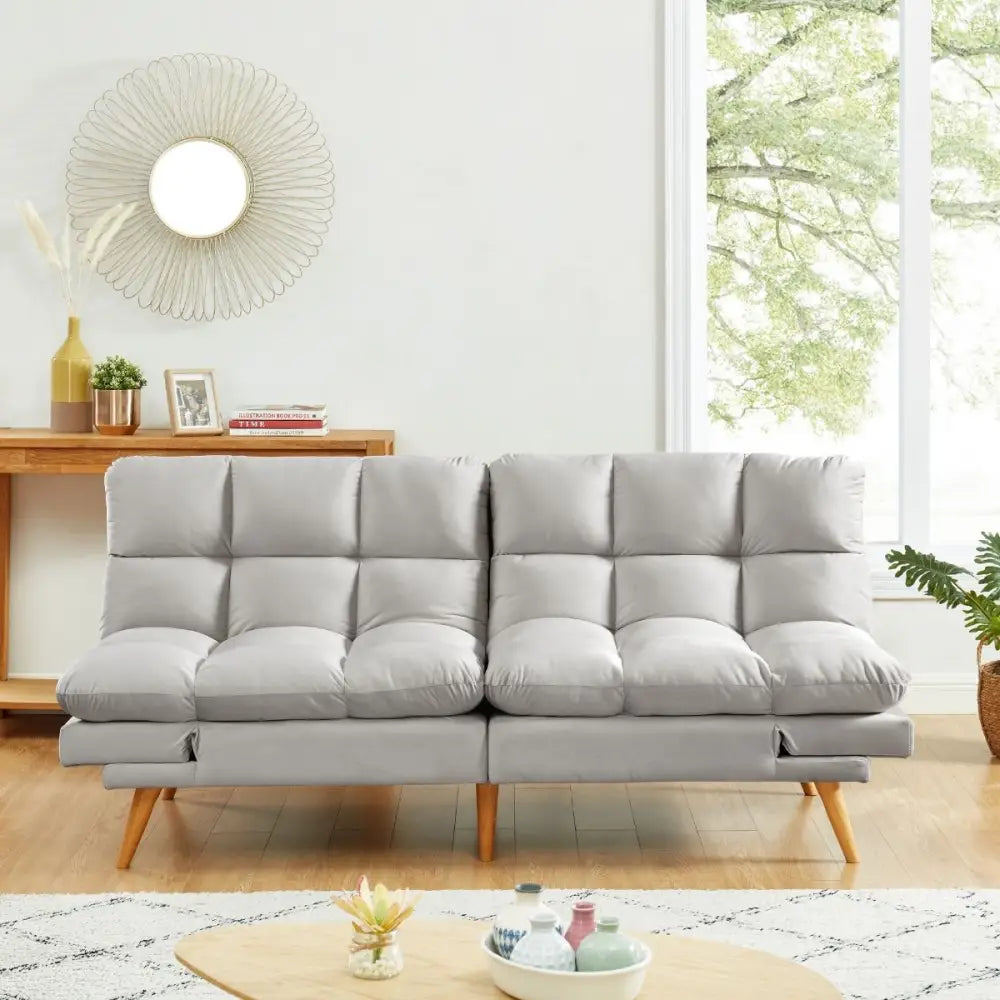 Alexa 3 Seater Velvet Sofa Bed Futon Light Grey - Furniture > Sofas