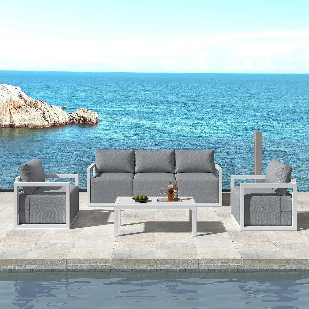 Alfresco 5-Seater Deep-Seated Patio Set – White - Furniture > Outdoor