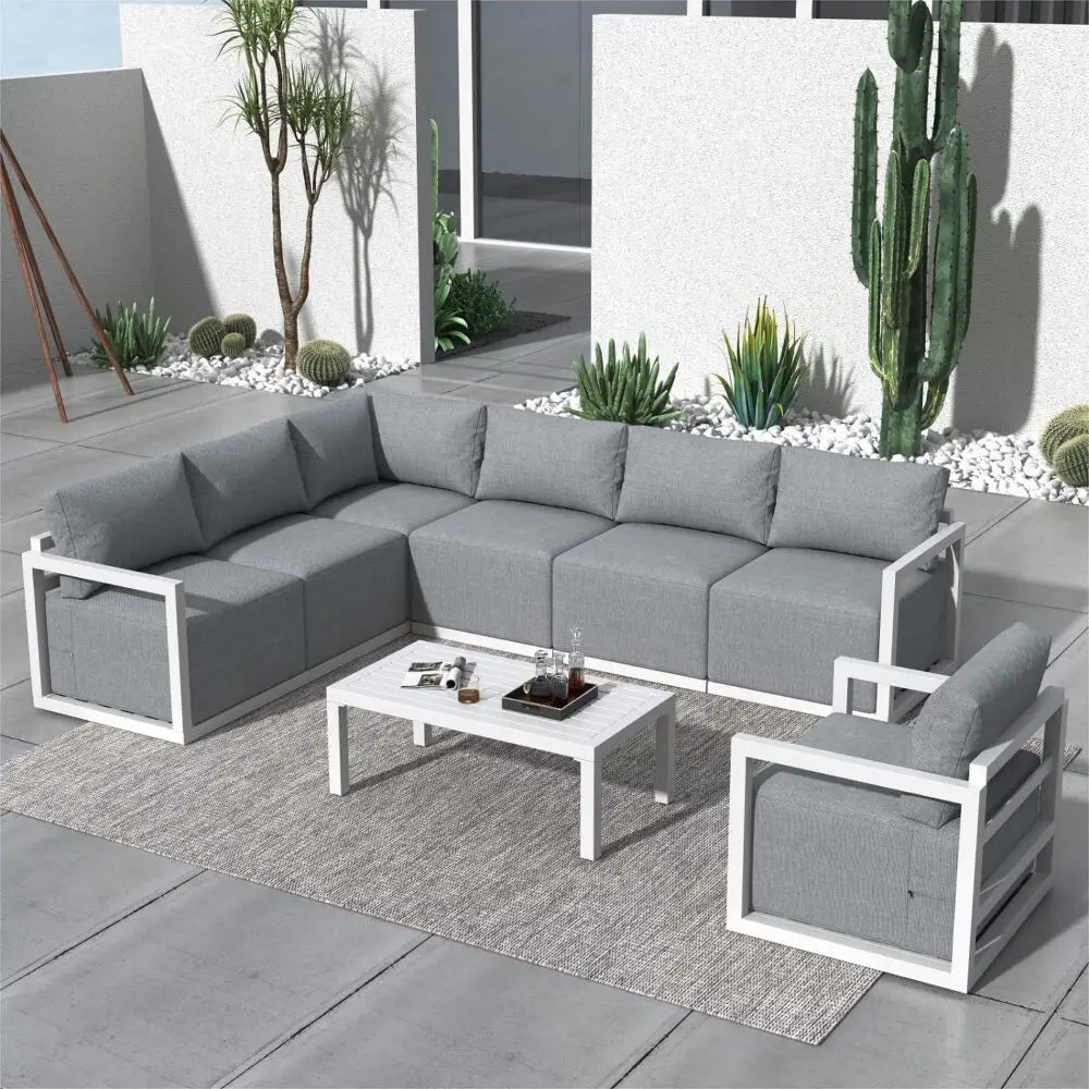 Alfresco 7-Seat Garden Lounge Set – Charcoal Grey - Furniture > Outdoor