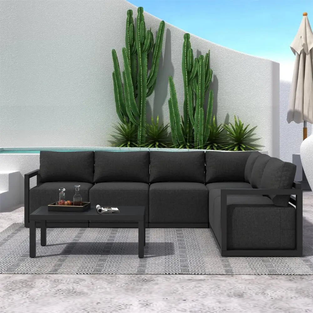 Alfresco Contemporary All-Weather Lounge Set – Charcoal Grey - Furniture > Outdoor