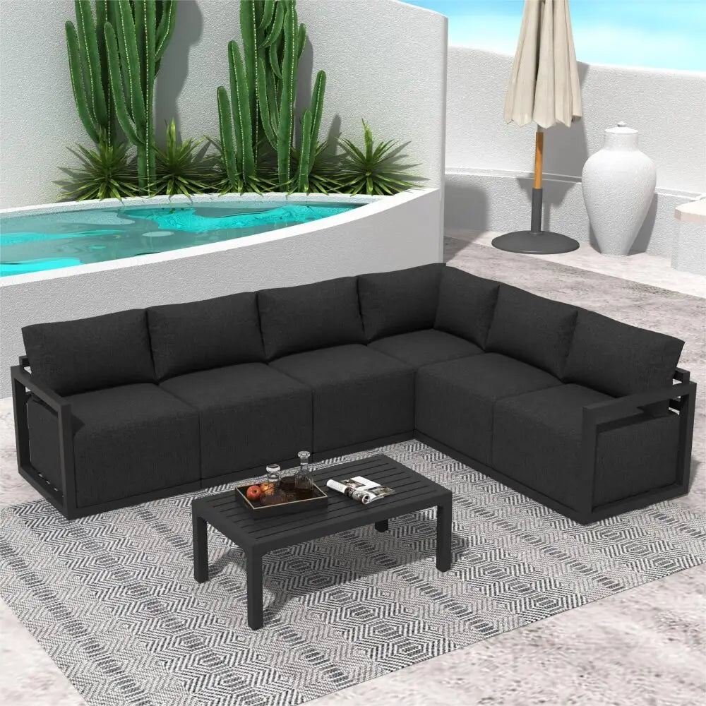 Alfresco Contemporary All-Weather Lounge Set – Charcoal Grey - Furniture > Outdoor