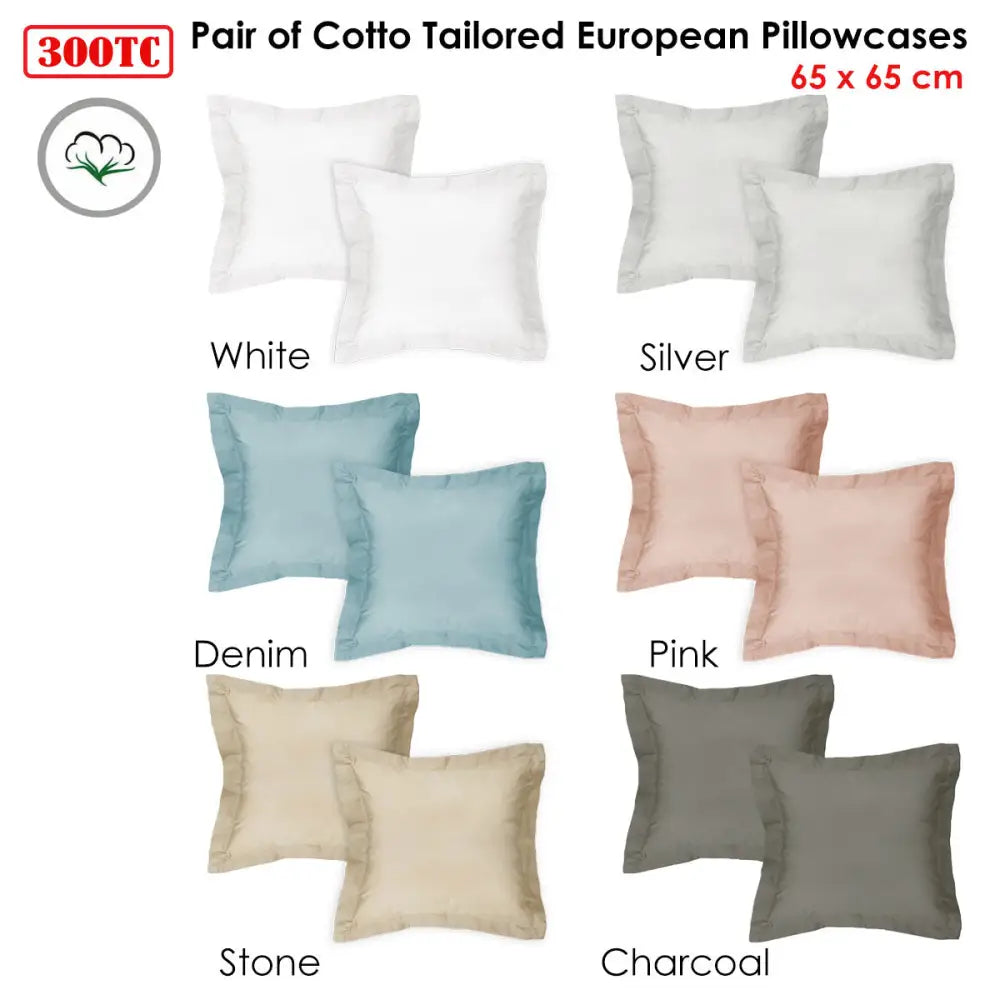 Algodon Pair of 300TC Cotton European Pillowcases Charcoal - Home & Garden > Bedding
