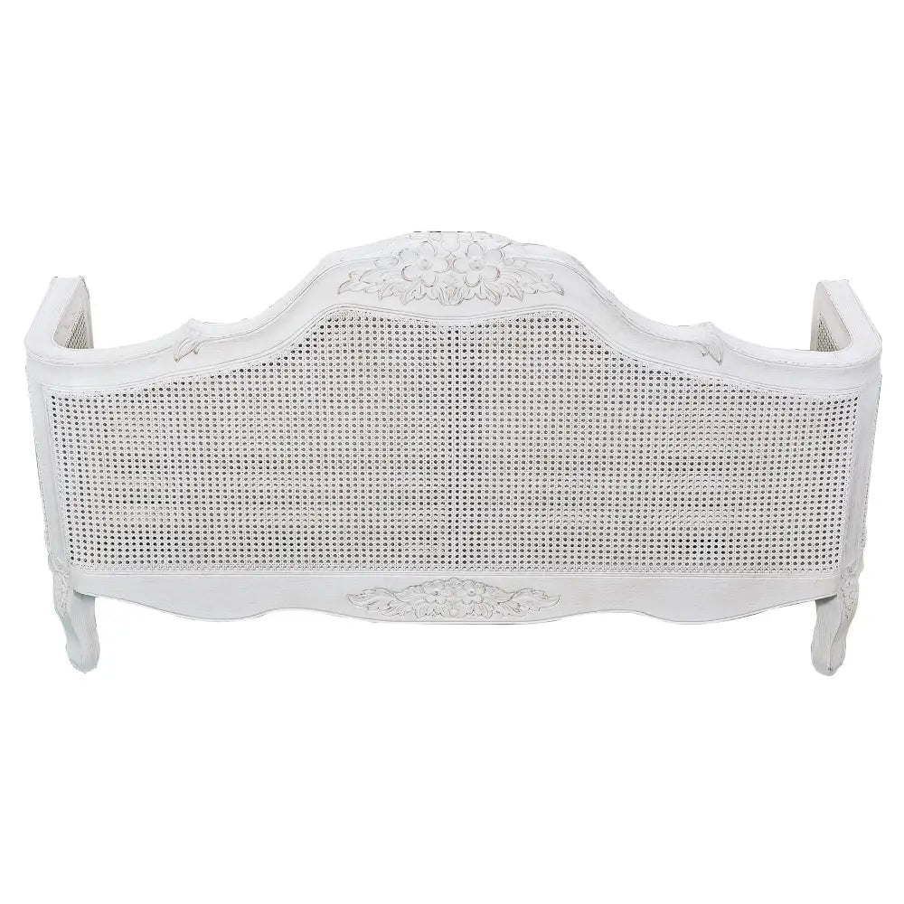 Alice King Size Bed Frame Rattan Timber Wood Mattress Base Distressed White - Furniture > Bedroom
