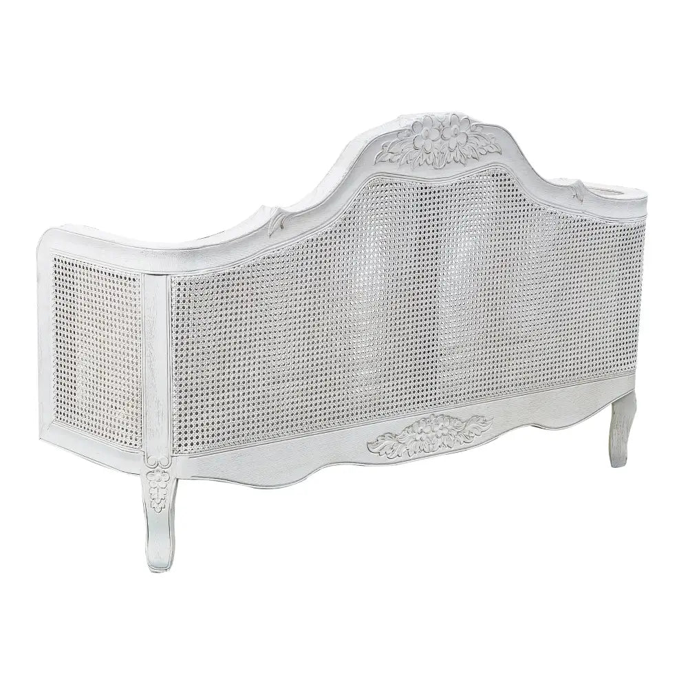 Alice King Size Bed Frame Rattan Timber Wood Mattress Base Distressed White - Furniture > Bedroom