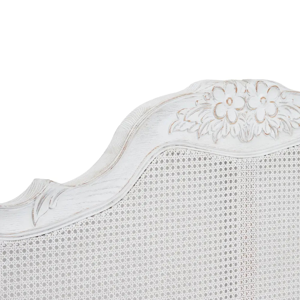Alice King Size Bed Frame Rattan Timber Wood Mattress Base Distressed White - Furniture > Bedroom