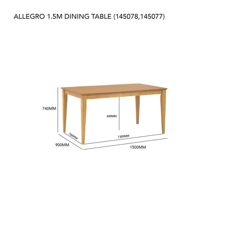 ALLEGRO Dining Table + 4x MESI Dining Chair + MESI Bench - 6 Piece Dining Set - Natural - Furniture > Dining > Dining