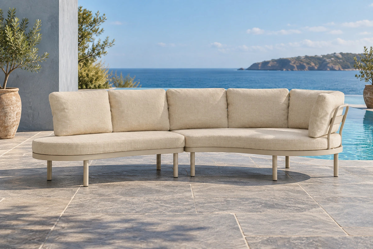 Almara Left End Open Outdoor Sofa - Beige - poolside lifestyle