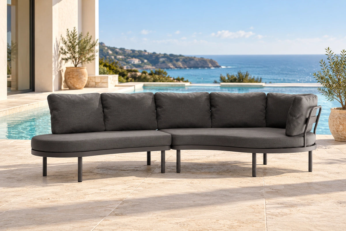Almara Left End Open Outdoor Sofa - Charcoal - poolside lifestyle