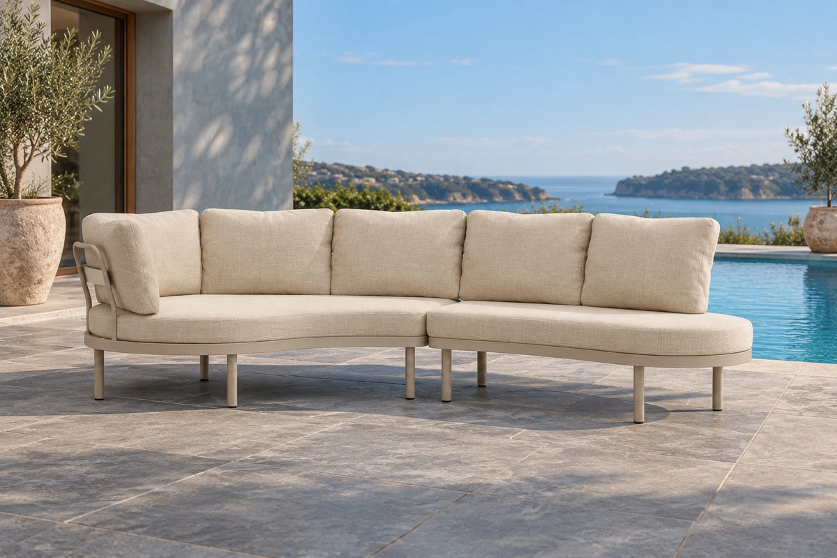 Almara Right End Open Outdoor Sofa - Beige - poolside lifestyle