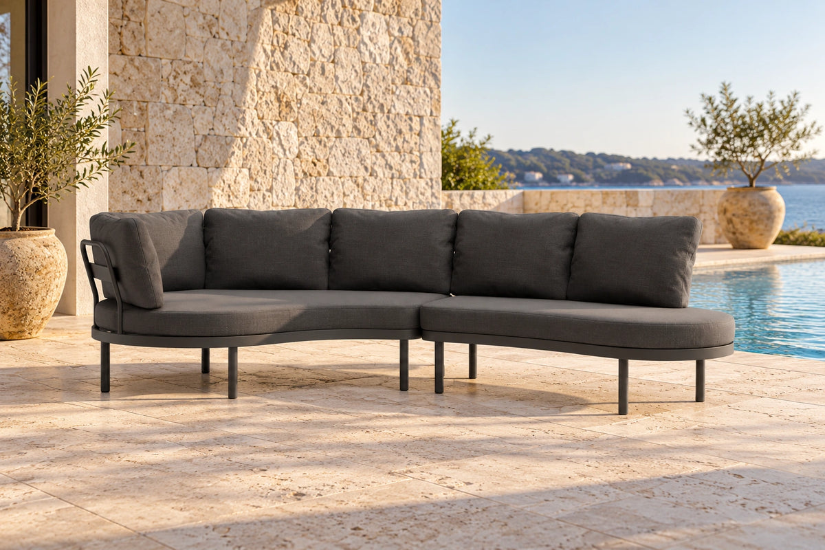 Almara Right End Open Outdoor Sofa - Charcoal - poolside lifestyle