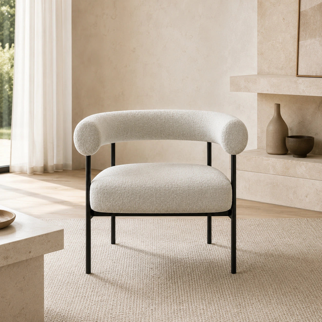 Alouette Light Grey Fabric Lounge Chair with Black Steel Frame