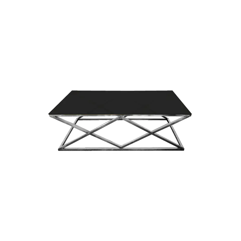 Alsea Coffee Table Silver Base - Black Glass - Furniture > Living Room > Coffee Tables
