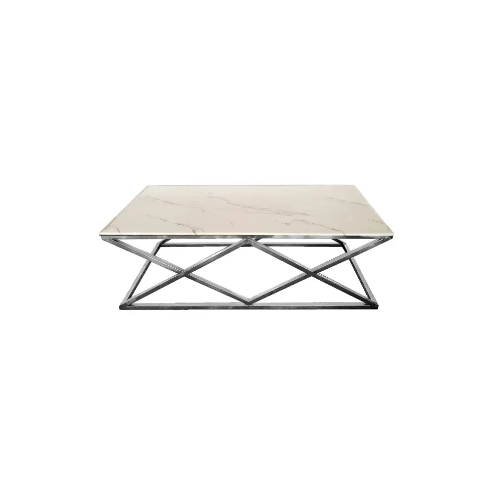 Alsea Coffee Table Silver Base - White Marble - Furniture > Living Room > Coffee Tables